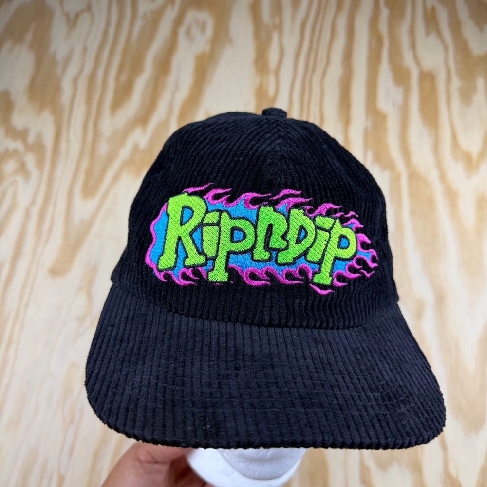 Ripndip Skate Black Corduroy Strapback Hat Neon Flame Lord Nermal Slider Cap